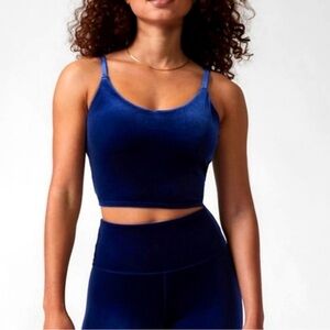 Athleta Elation Blue Velvet Crop Bra | Light Support Studio Bra | Size Small